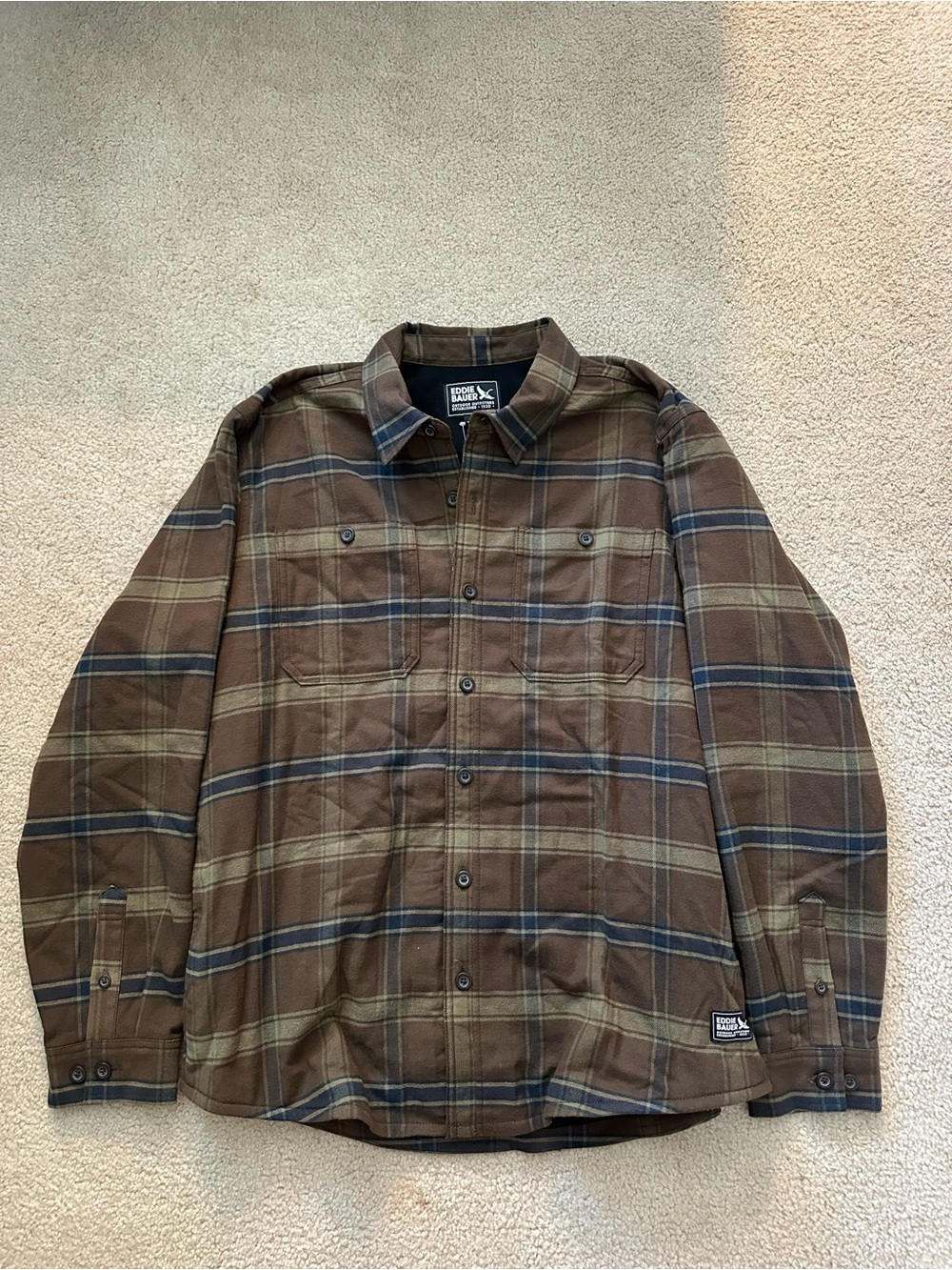 Eddie Bauer Fleece Lined Field Flannel Shirt Jacket Dark Oak Brown Large NWT